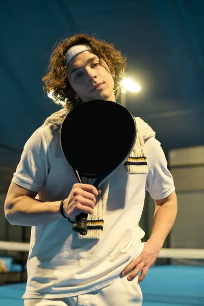 A dedicated padel player showcases his skills while preparing for a game, embodying athleticism. — Stock Photo