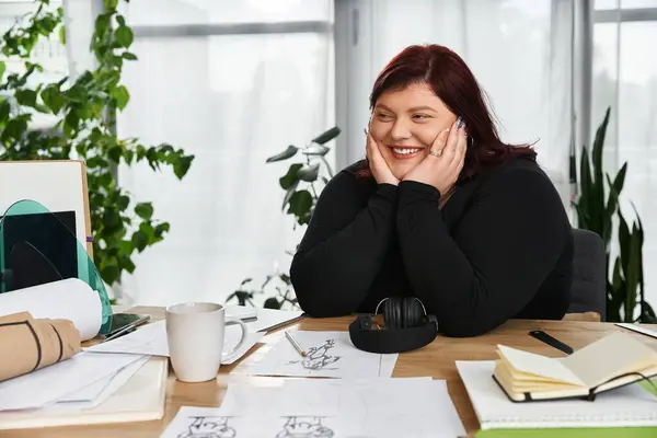 Elegant woman enjoys a joyful moment in an artistic studio filled with creativity and plants. — Stock Photo