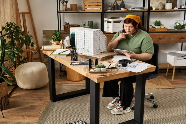 Una joven reflexiva explora su creatividad mientras trabaja en proyectos de arte en su estudio. - foto de stock
