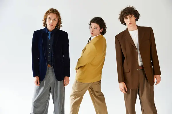 Young friends showcase their unique fashion styles while posing confidently together. — Stock Photo