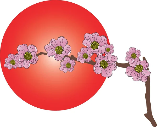 Abstrait Fleur Rose Sur Branche Avec Fond Cercle Rouge — Image vectorielle