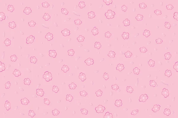 桜の花の線の色とピンクの背景の花弁のイラスト — ストックベクタ