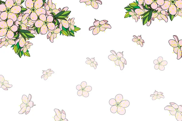 空の背景に花が落ちる桜の花花束のイラスト — ストックベクタ