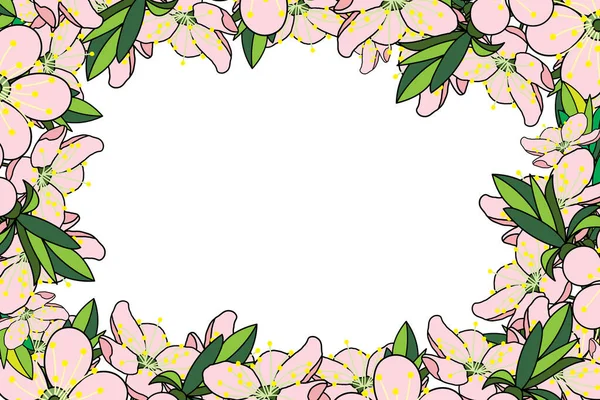 空の背景に葉を持つ桜の花のイラスト — ストックベクタ