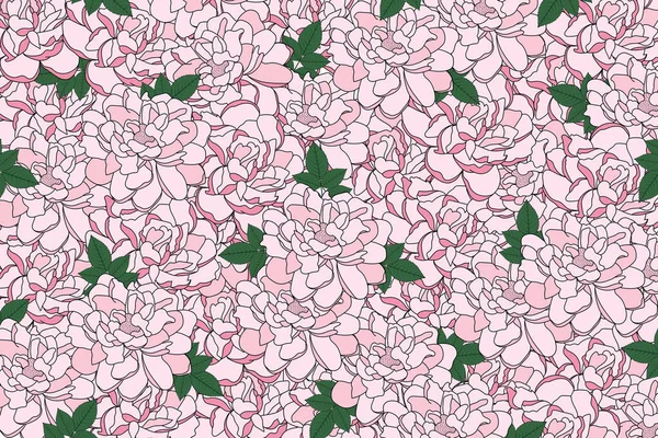 葉を背景にピンクのバラの花のイラスト花束 — ストックベクタ