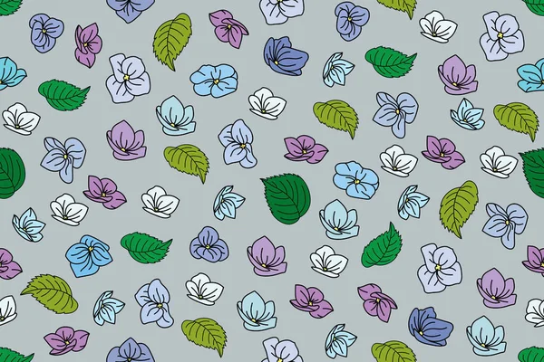 Illustration Hydrengea Flower Leaves Gray Background — стоковый вектор