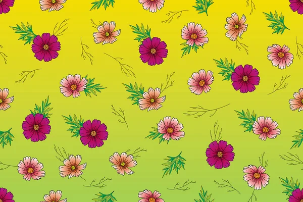 Kozmos Çiçeğinin Sarı Yeşil Renkte Yapraklı Hali — Stok Vektör