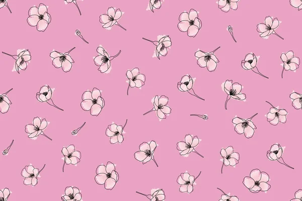 Illustrazione Dei Fiori Ciliegio Fiore Sfondo Rosa — Vettoriale Stock