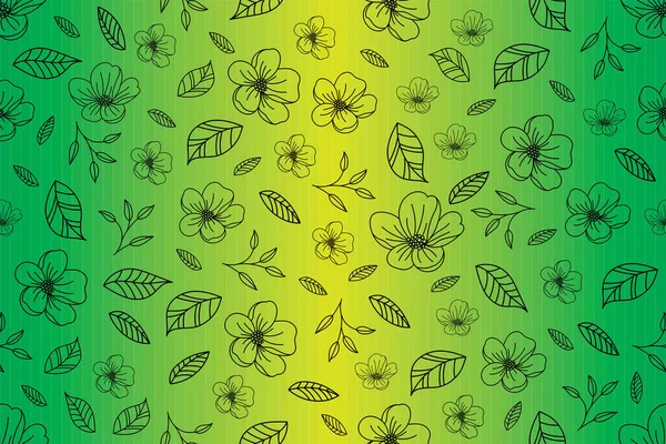 Illustration Ligne Fleur Feuilles Avec Fond Vert — Image vectorielle