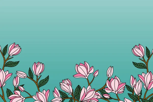 Ilustrace Verbanica Podšálek Magnolia Květ Kvete Měkkém Zeleném Svahu Pozadí — Stockový vektor