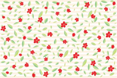 Açık kahverengi arkaplanda yaprakları olan kırmızı çiçeğin tasviri.