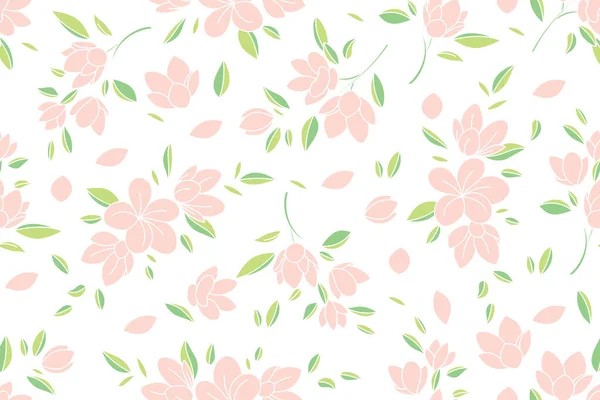 葉を背景にしたピンクの花のイラスト — ストックベクタ