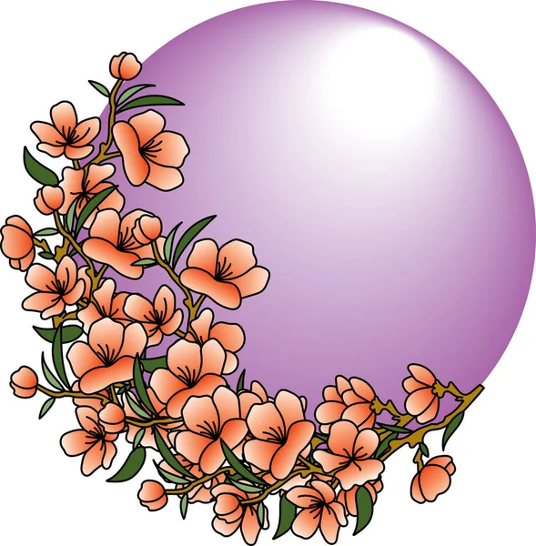 紫色の円の背景にオレンジ色の花のイラスト — ストックベクタ