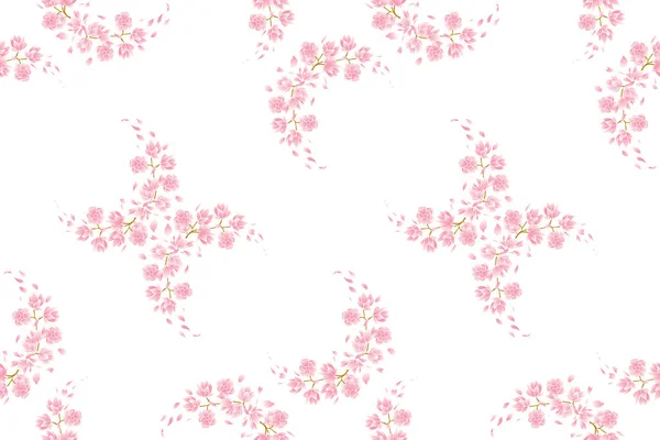 Illustration Des Rosa Blumenmusters Auf Weißem Hintergrund — Stockvektor