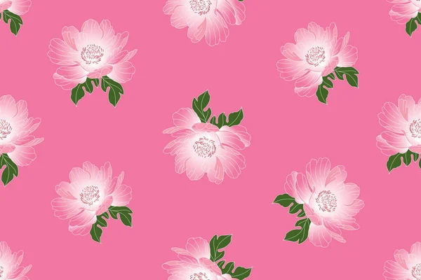 ピンク地に葉を持つ牡丹の花のイラスト — ストックベクタ