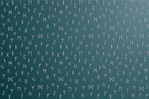 緑のグラデーションの背景にルーン文字パターンのイラストライン — ストックベクタ