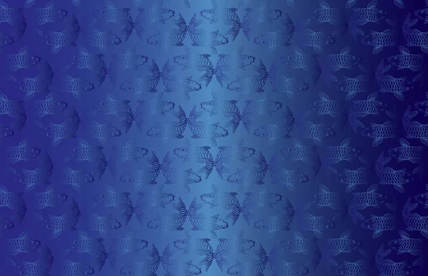 青いグラデーションの背景に鯉のイラストパターン — ストックベクタ