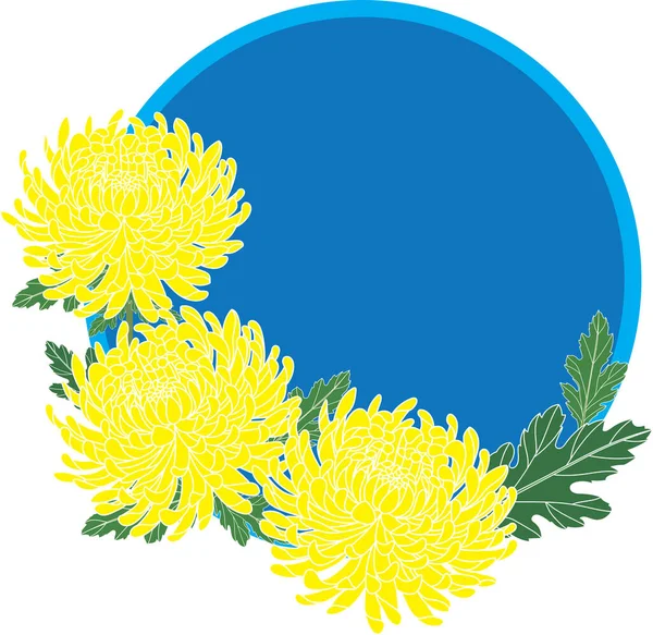 Ilustración Flor Crisantemo Amarillo Con Hoja Sobre Fondo Círculo Azul — Archivo Imágenes Vectoriales