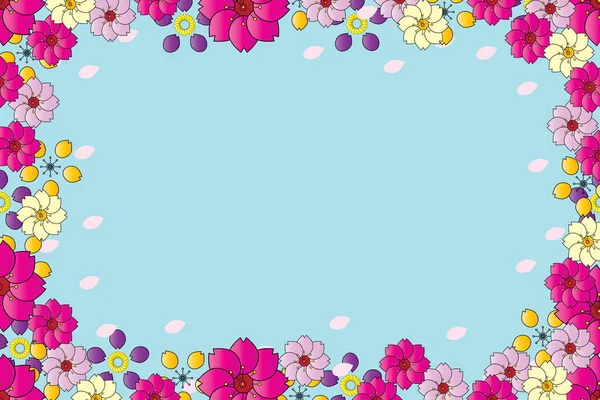 柔らかな青地に咲く花や花弁のイラスト — ストックベクタ