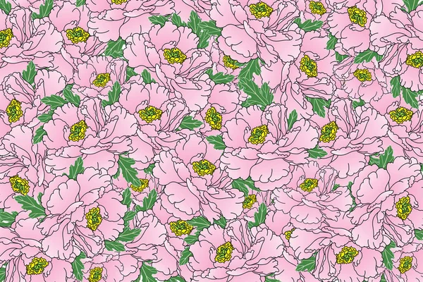 Illustration Fleur Pivoine Rose Avec Fond Feuilles — Image vectorielle
