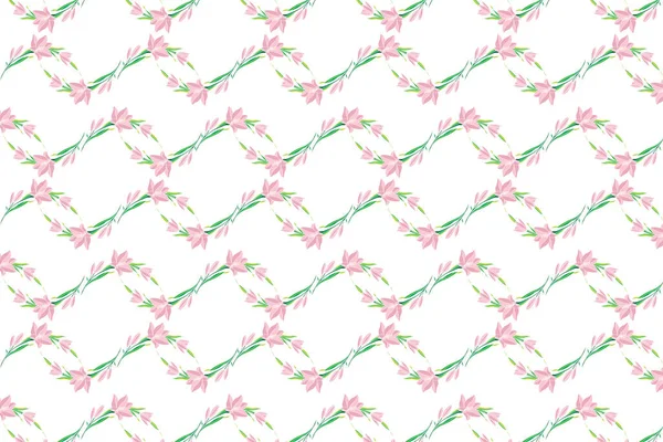 白を基調としたピンクのユリの花のイラストパターン — ストックベクタ