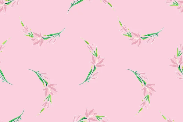 Illustrazione Bouquet Giglio Rosa Fiore Sfondo Rosa — Vettoriale Stock