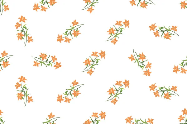 Ilustracja Wzór Bukiet Pomarańczowy Lilia Kwiat Białym Tle — Wektor stockowy