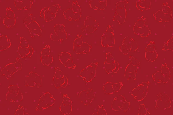 Illustration Mönster Röd Linje Kaniner Grupp Med Punkt Djupt Röd — Stock vektor
