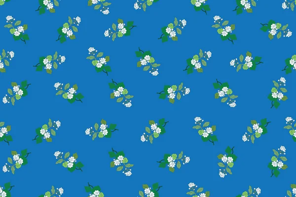 Illustratiepatroon Van Jasmijnbloem Met Bladeren Blauwe Achtergrond — Stockvector