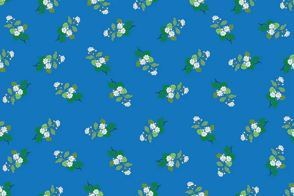 Illustratiepatroon Van Jasmijnbloem Met Bladeren Blauwe Achtergrond — Stockvector