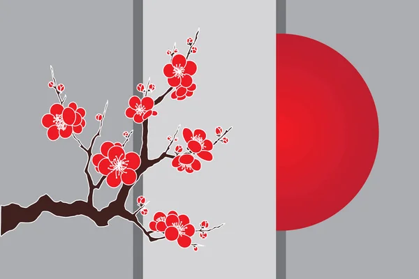 Illustration Fleurs Cerisier Fleur Sur Branche Avec Cercle Rouge Derrière — Image vectorielle