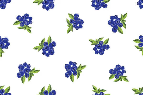 蓝莓图案 叶为白色背景 — 图库矢量图片