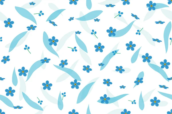 Ilustracja Nie Zapomnij Mnie Kwiat Miękkimi Niebieskimi Liśćmi Białym Tle — Wektor stockowy