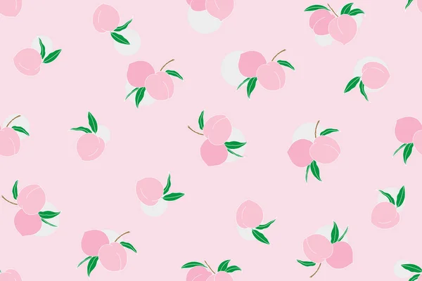 イラスト ピンク色の柔らかい背景に円を描く桃の実 — ストックベクタ