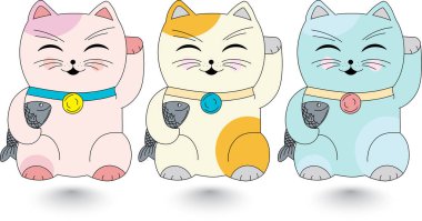 Boş arkaplanda üç şanslı kedi tasviri.