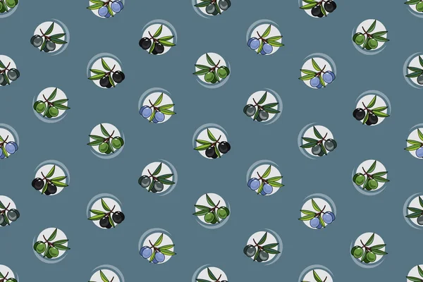 Illustration Mönster Olivfrukt Med Cirkel Blå Bakgrund — Stock vektor