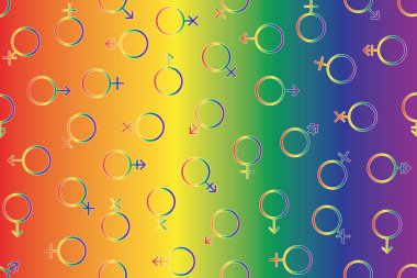 Illustration, LGBTQ + simgesi ve lgbtq renk gradyan arkaplanı üzerindeki gradyan rengi.
