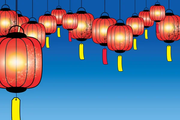 蓝色渐变背景的中国灯笼 — 图库矢量图片