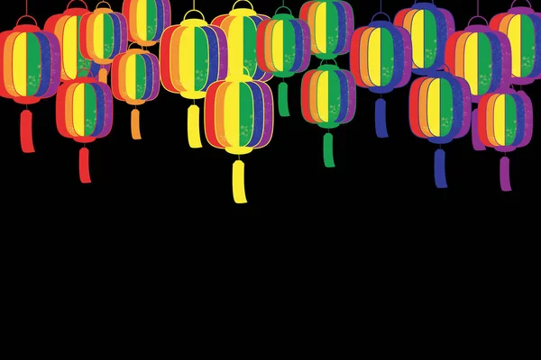Illustration Lanterne Chinoise Avec Couleur Lgbtq Sur Fond Noir — Image vectorielle