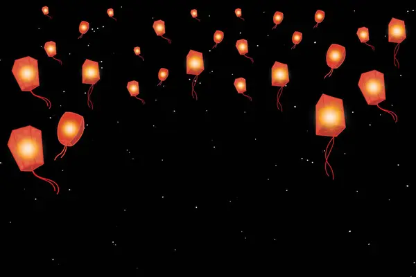Ilustração Lanterna Chinesa Céu Noturno Com Fundo Estrela — Vetor de Stock