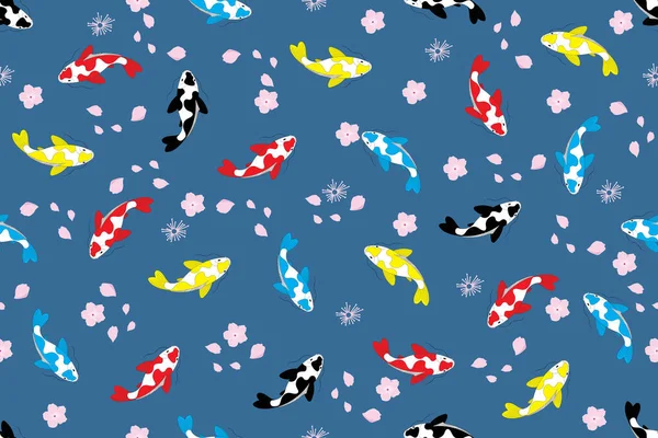 Illustration Koi Fish Pink Flower Blue Background — Stock Vector