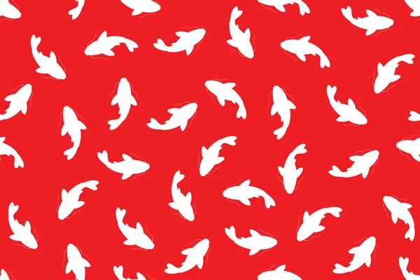 Ilustracja Wzór Białej Ryby Koi Czerwonym Tle — Wektor stockowy