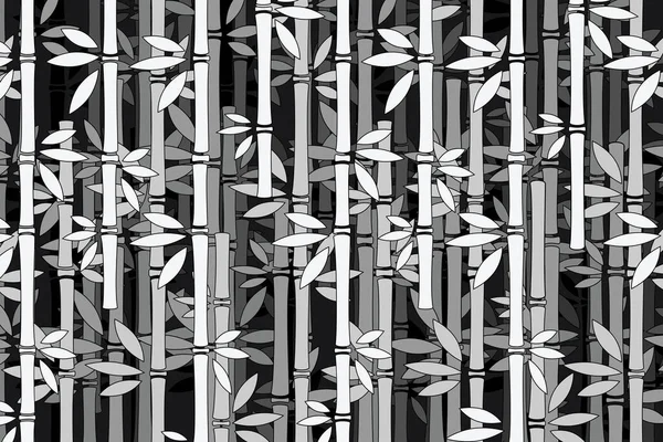 Illustration Silhouette Bambou Feuilles Sur Fond Noir — Image vectorielle
