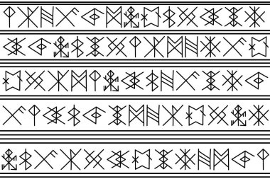 Beyaz arkaplanda Rune karakter deseninin resimleme satırı.