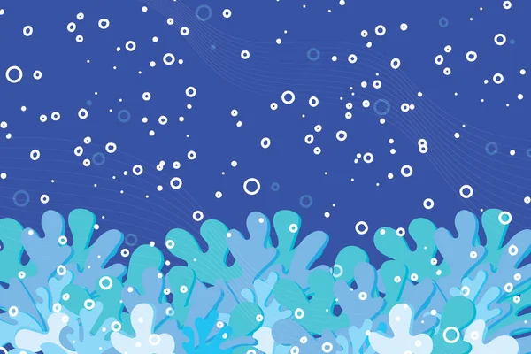 蓝色背景下蓝藻和气泡的图解摘要 — 图库矢量图片