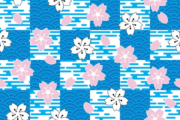 Ilustração Flor Sakura Abstrata Com Mesa Onda Japão Fundo Nuvens — Vetor de Stock