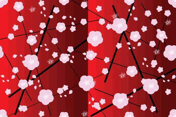 イラスト アブストラクト桜の花と花弁の秋と赤いグラデーションの背景 — ストックベクタ