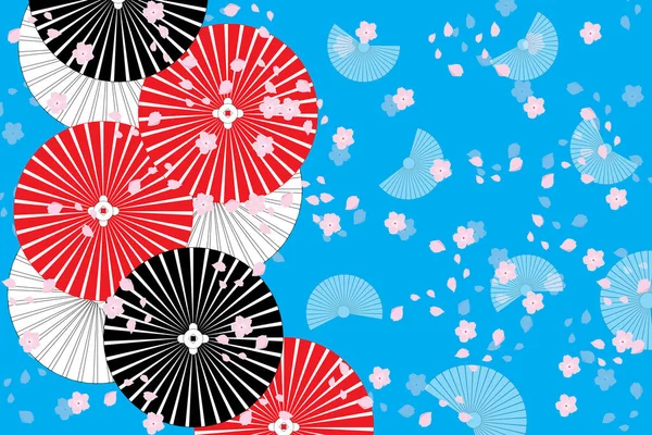 Ilustracja Streszczenie Parasol Sakura Kwiat Płatek Upadek Niebieskim Tle — Wektor stockowy