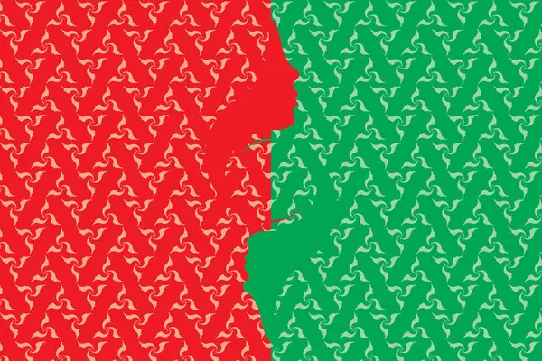 Illustration Sammanfattning Ansiktet Röd Och Grön Färg Bakgrund — Stock vektor