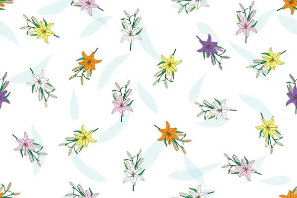 Illustration Muster Der Lilie Blumenstrauß Mit Blättern Auf Weißem Hintergrund — Stockvektor